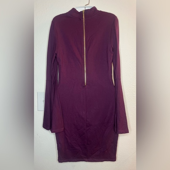 Venus Bell Sleeve Mock Neck Bodycon Dress – Plum Purple – Size M - Picture 6 of 8